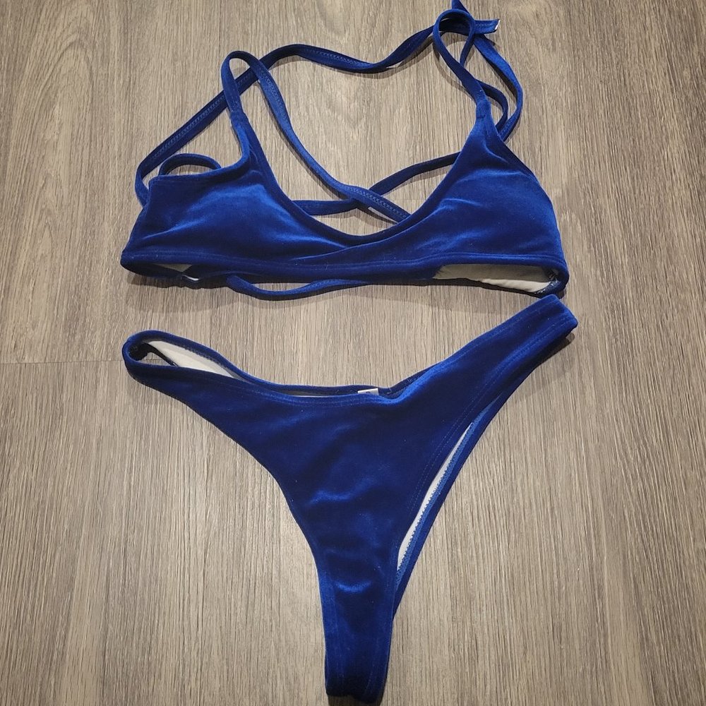 Deep Blue Velvet Crossback Bikini Set